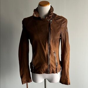 Mauritius Karyn Soft Leather Biker Jacket M Caramel NWT